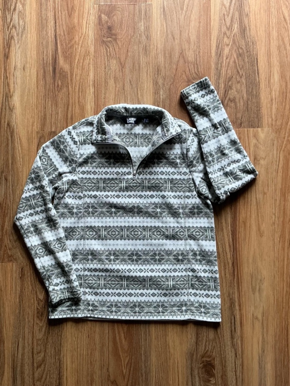Lands' End Gray and White Fair Isle Half-Zip Fleece